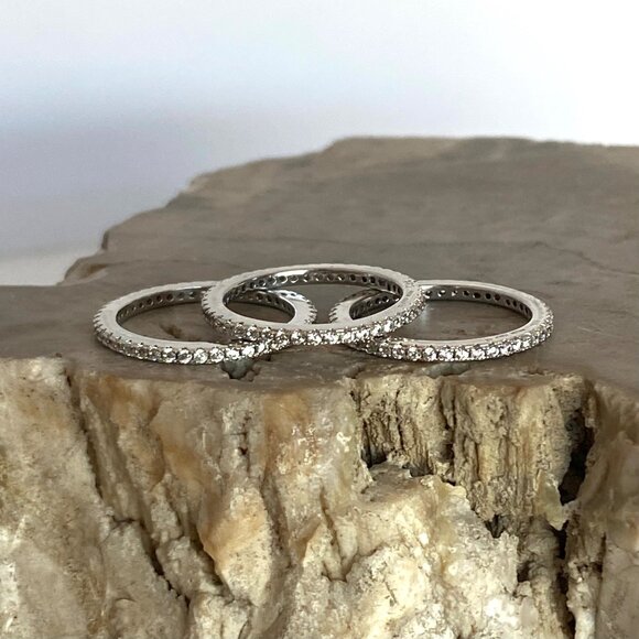 Milor Italian Sterling Silver 925 Cubic Zirconia Triple Infinity Band Ring Set - Picture 7 of 16